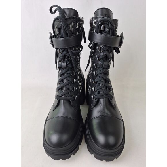 Moncler Women's Black Envile Tweed Block Heel Boots Size 37 - Picture 3 of 7